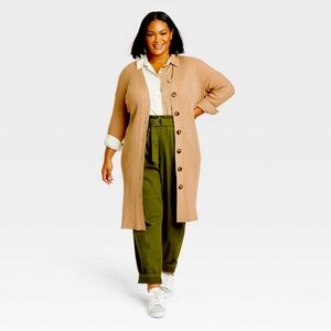 Women's Rib Duster Cardigan - Ava & Viv | Beige | Size 3X
